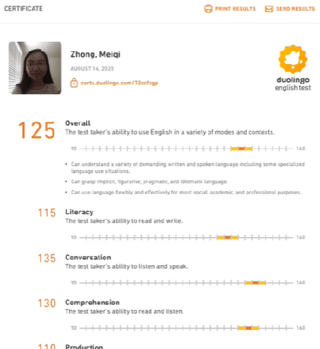 Duolingo result sample